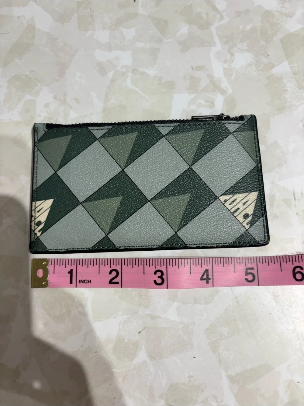 Coach Men's Geometric Pattern Card Holder in Green and Black